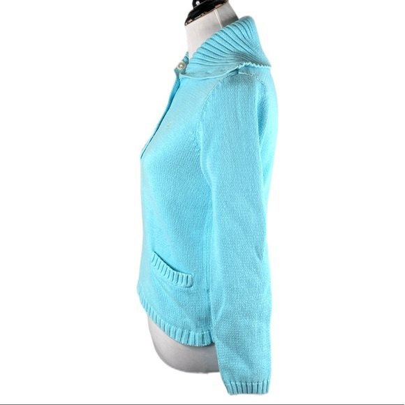 Lauren Ralph Lauren Pullover 1/4 Button Up Sweater Blue Medium - Picture 2 of 8